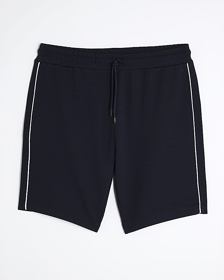 Navy Slim Fit Tipped Texture Shorts