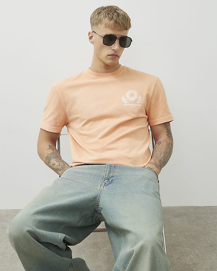 Orange Regular Fit Escape Embroidered T-Shirt