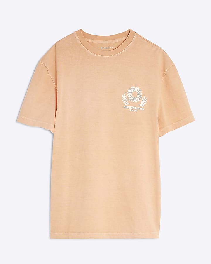 Orange Regular Fit Escape Embroidered T-Shirt