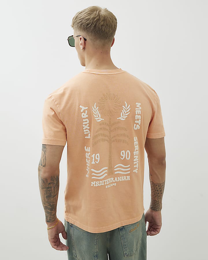 Orange Regular Fit Escape Embroidered T-Shirt