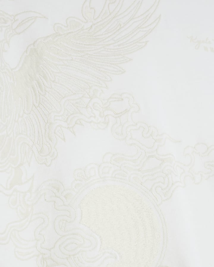 White Oversized Embroidered Phoenix T-Shirt