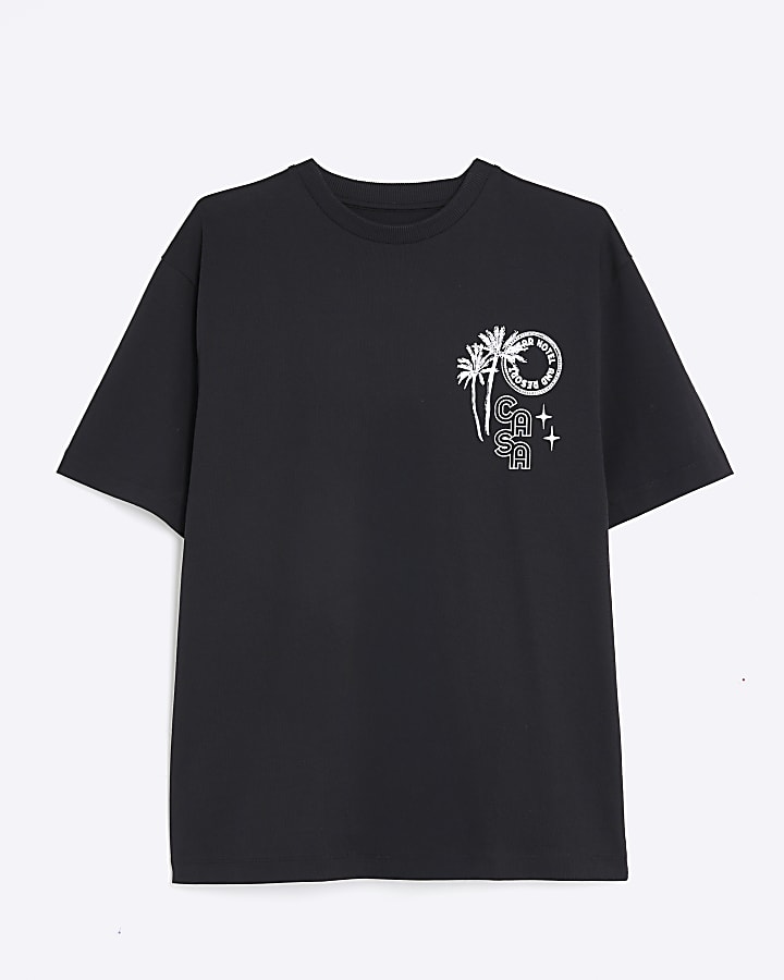 Black Regular Fit Casa Hotel Beaded T-Shirt