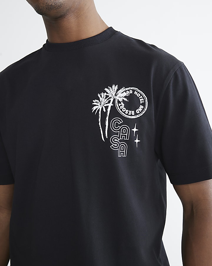 Black Regular Fit Casa Hotel Beaded T-Shirt