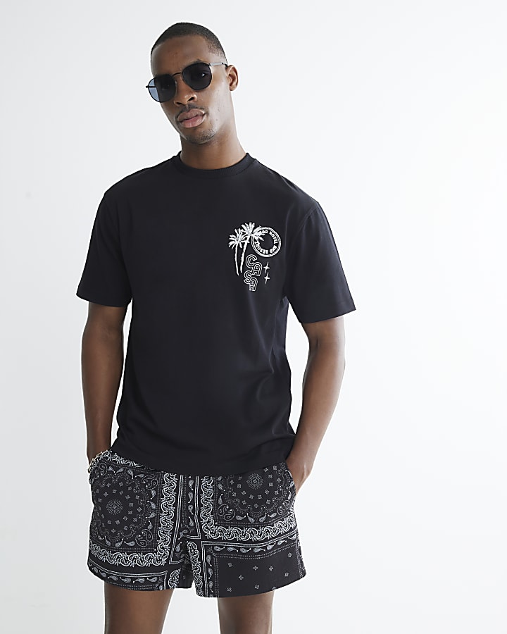 Black Regular Fit Casa Hotel Beaded T-Shirt
