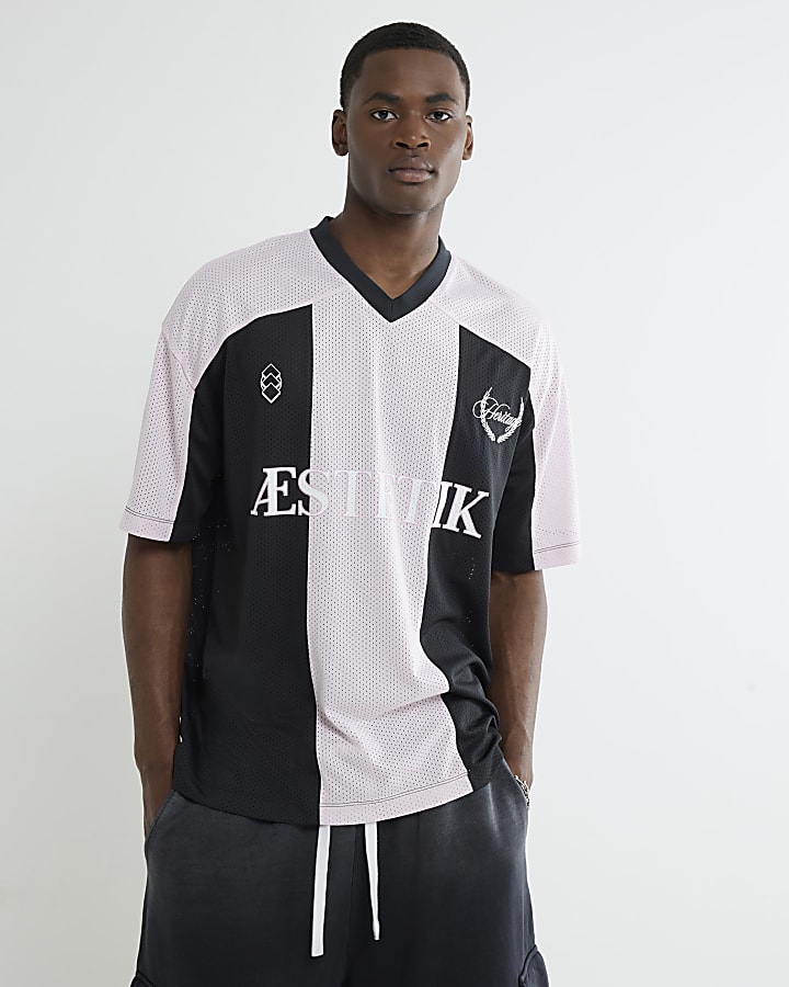 Black Football Striped Mesh T-Shirt