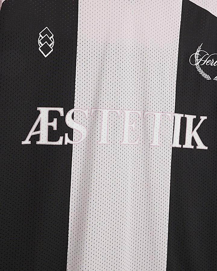 Black Football Striped Mesh T-Shirt