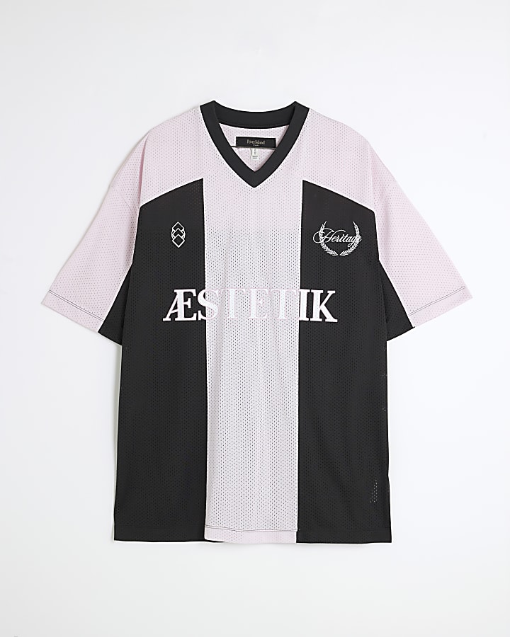 Black Football Striped Mesh T-Shirt
