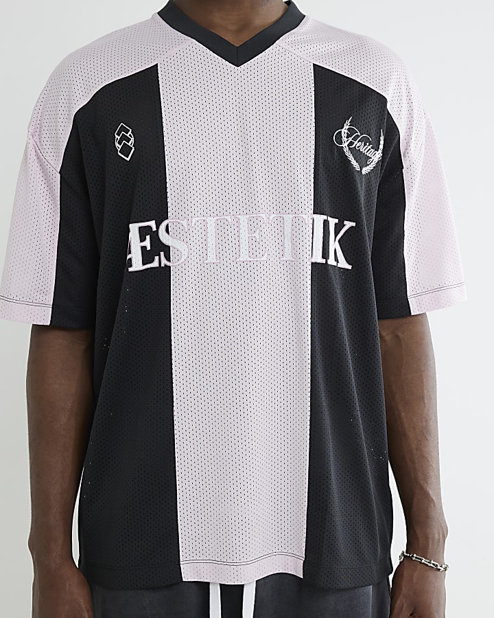 Black Football Striped Mesh T-Shirt