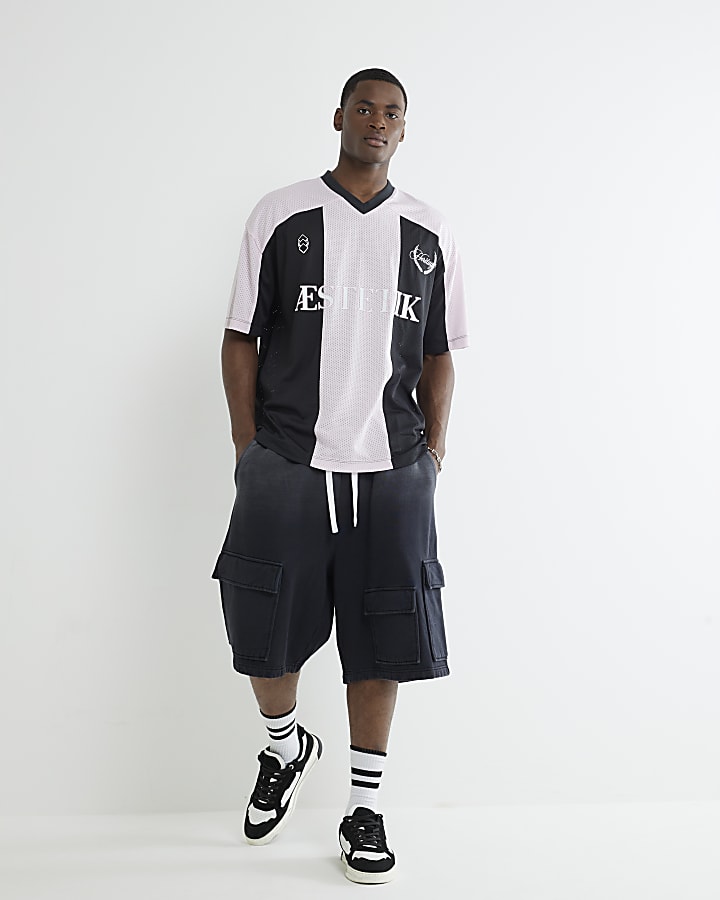 Black Football Striped Mesh T-Shirt