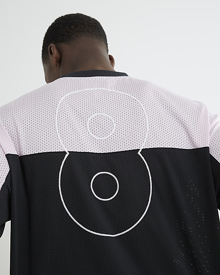 Black Football Striped Mesh T-Shirt