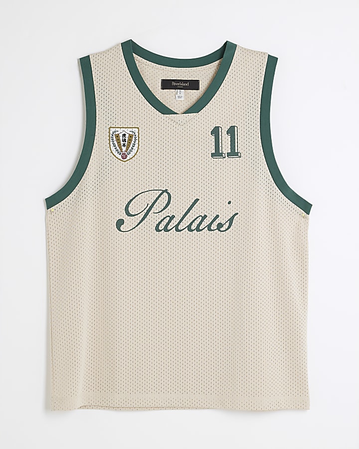 Beige Palais Sporty Mesh Sleeveless Tank Top