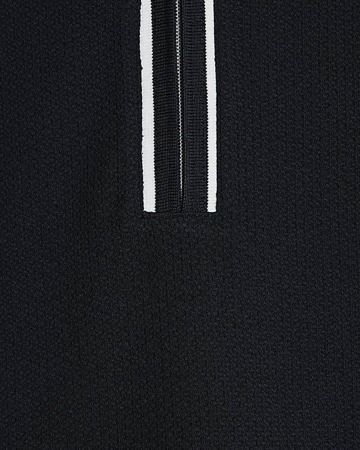 Navy Slim Fit Tipped Zip Baseball Shirt