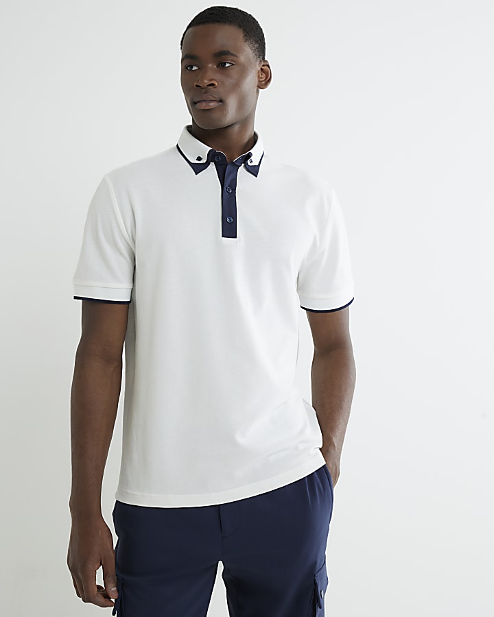 White Slim Fit Double Collar Polo Shirt