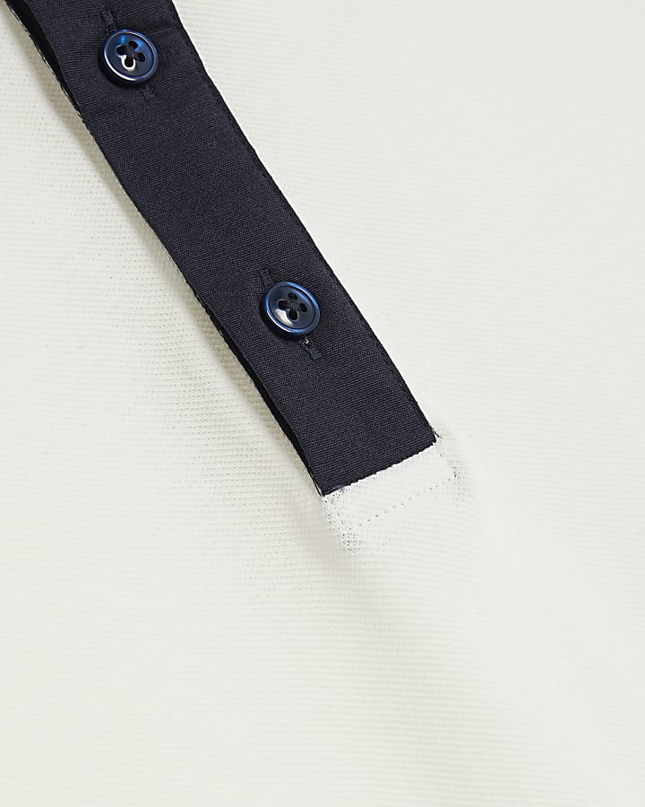 White Slim Fit Double Collar Polo Shirt