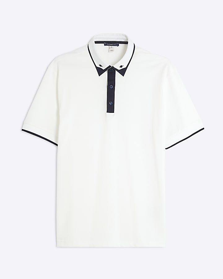 White Slim Fit Double Collar Polo Shirt