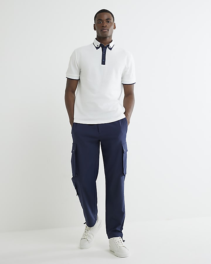 White Slim Fit Double Collar Polo Shirt