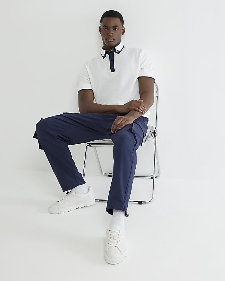 White Slim Fit Double Collar Polo Shirt