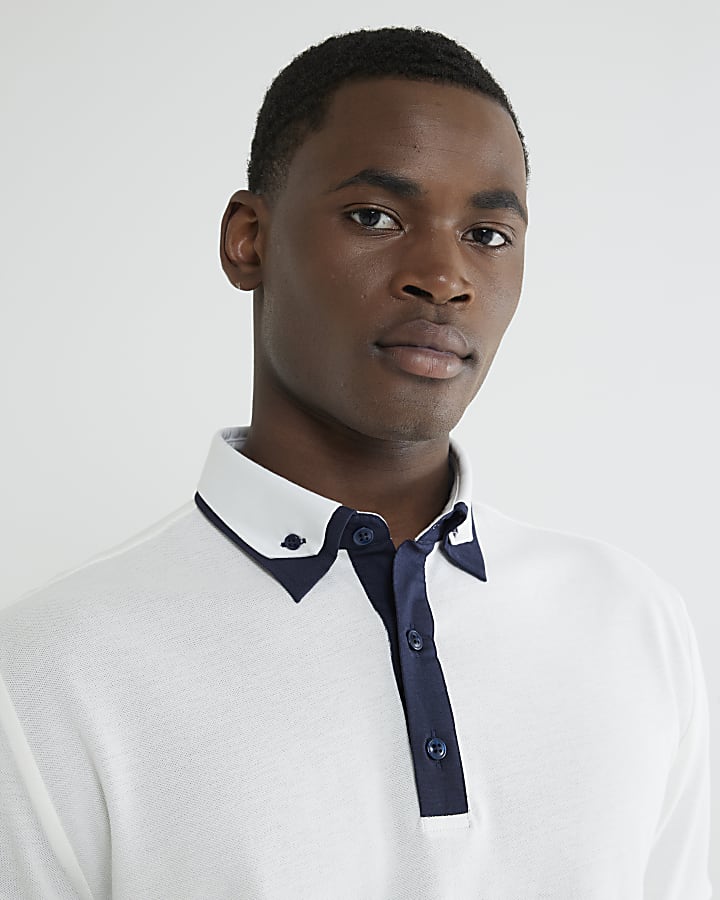 White Slim Fit Double Collar Polo Shirt