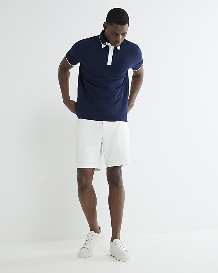 Navy Slim Fit Double Collar Polo Shirt