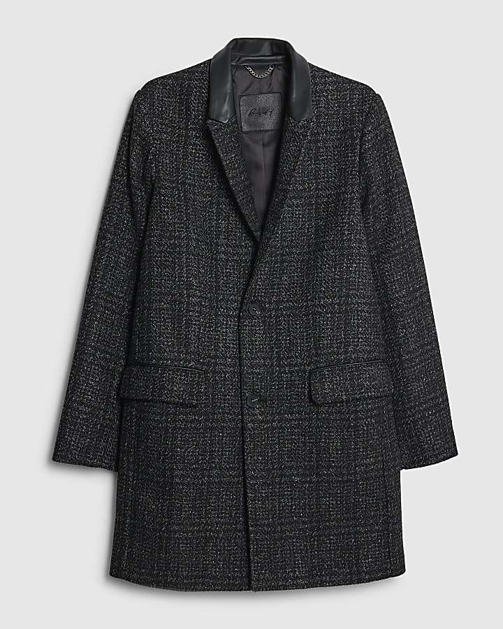 Grey Check Wool Overcoat