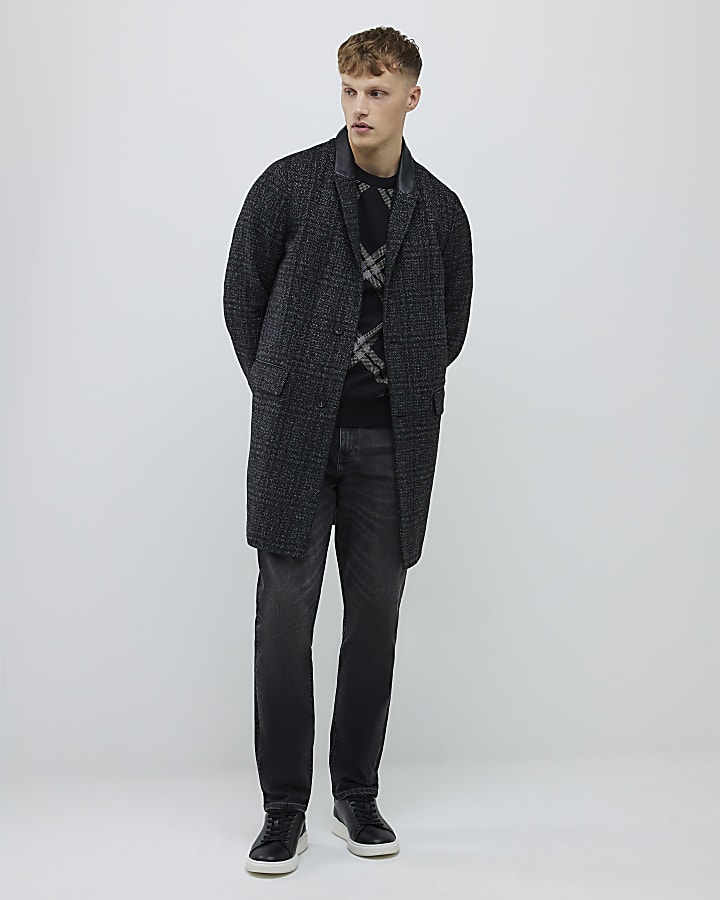 Grey Check Wool Overcoat