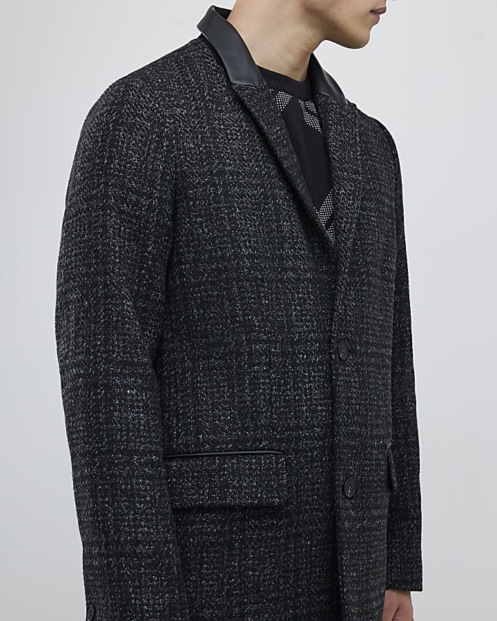 Grey Check Wool Overcoat