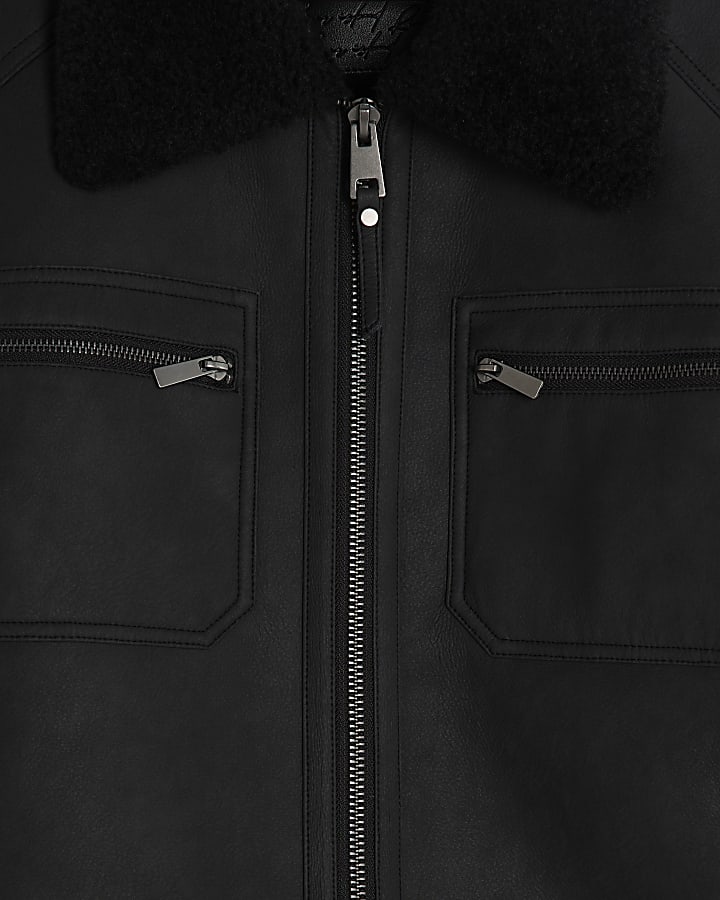 Black Nubuck Zip Shearling Western Jacket