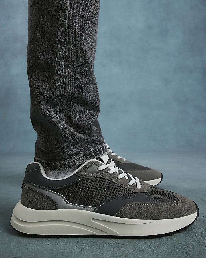 Grey Mixed Textured Trainers