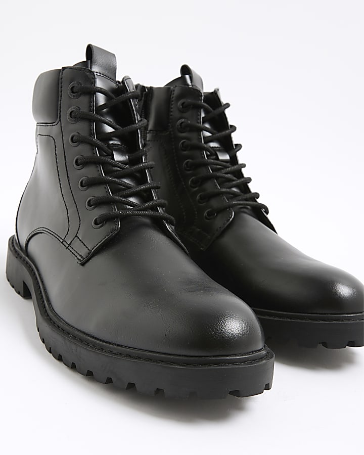 Black Padded Lace Up Boots