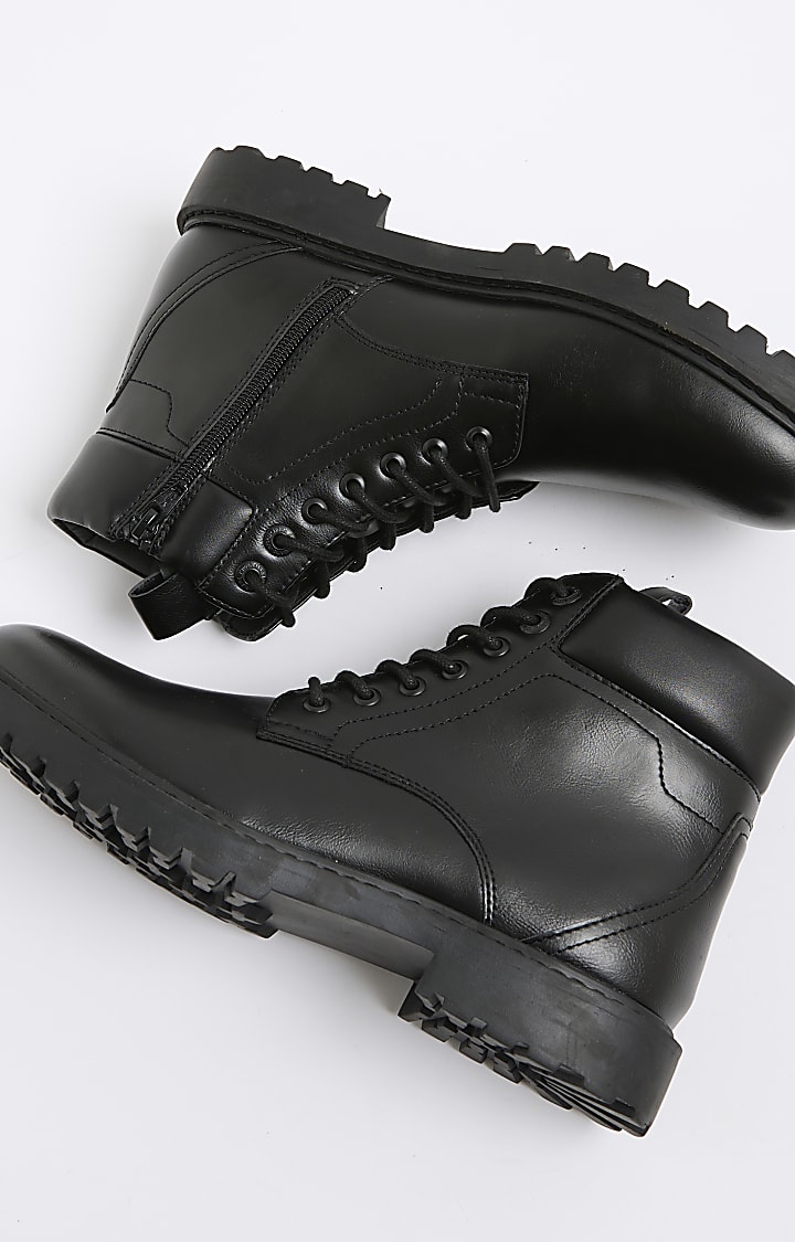Black Padded Lace Up Boots