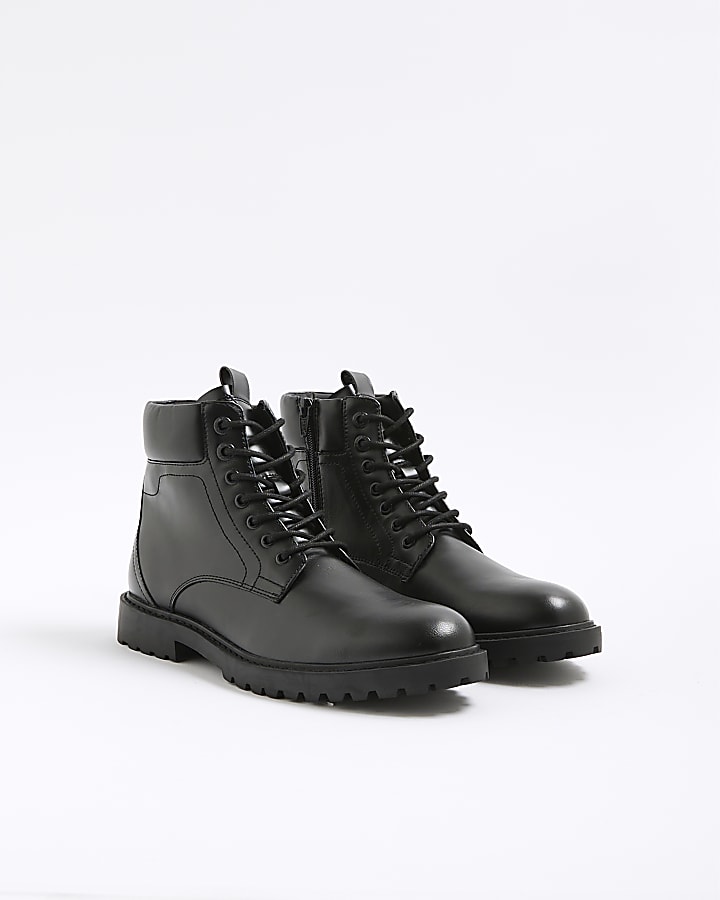 Black Padded Lace Up Boots