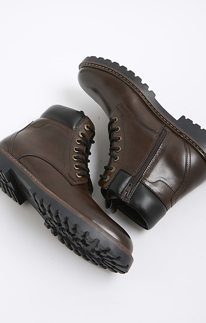 Brown Padded Lace Up Boots