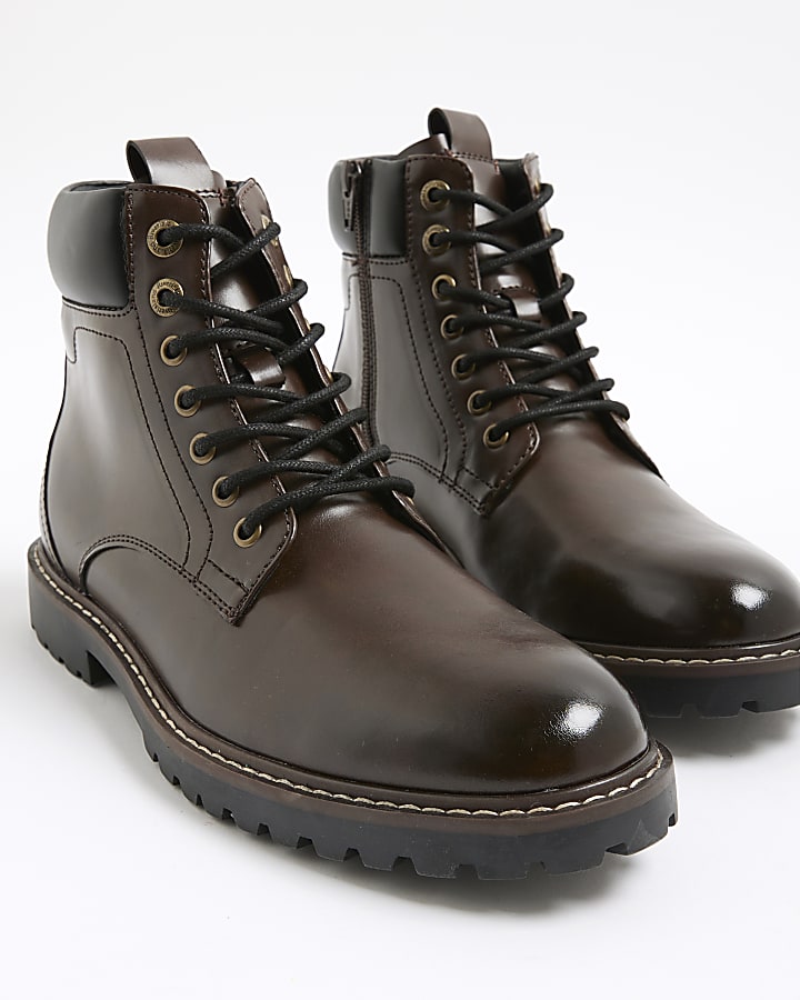 Brown Padded Lace Up Boots