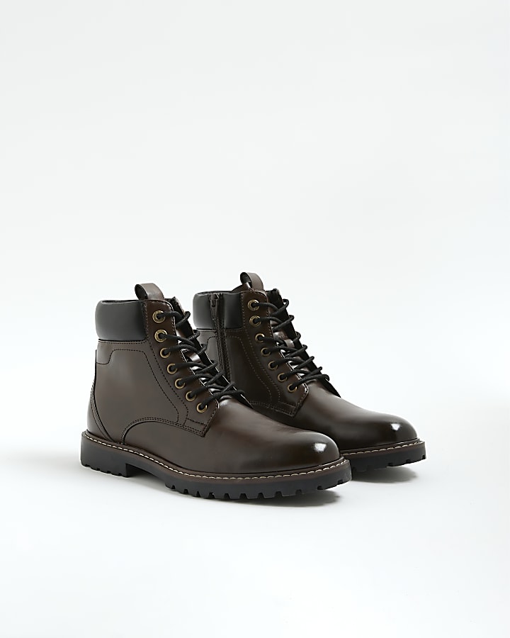 Brown Padded Lace Up Boots