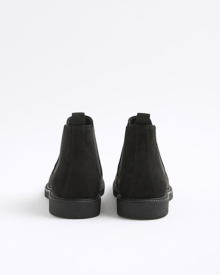 Black Faux Leather Crepe Soles Chelsea Boots