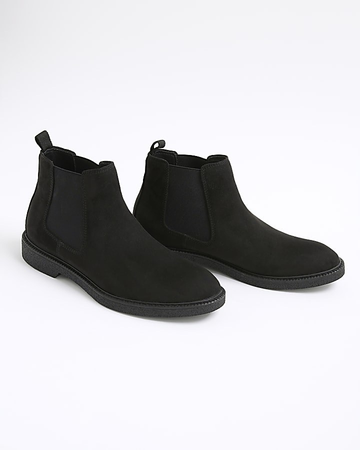 Black Faux Leather Crepe Soles Chelsea Boots