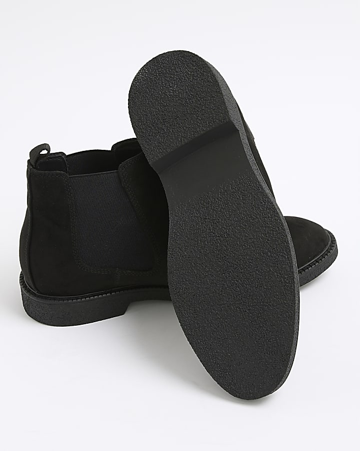 Black Faux Leather Crepe Soles Chelsea Boots
