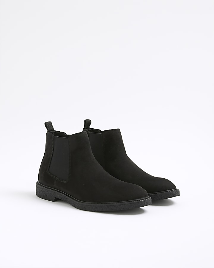 Black Faux Leather Crepe Soles Chelsea Boots