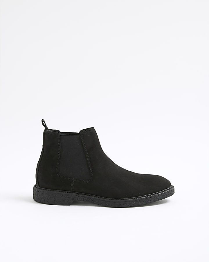Black Faux Leather Crepe Soles Chelsea Boots