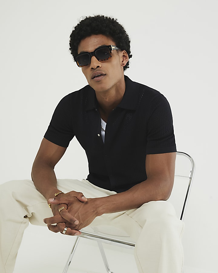 Black Muscle Fit Textured Shirt