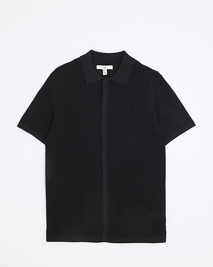 Black Muscle Fit Textured Shirt