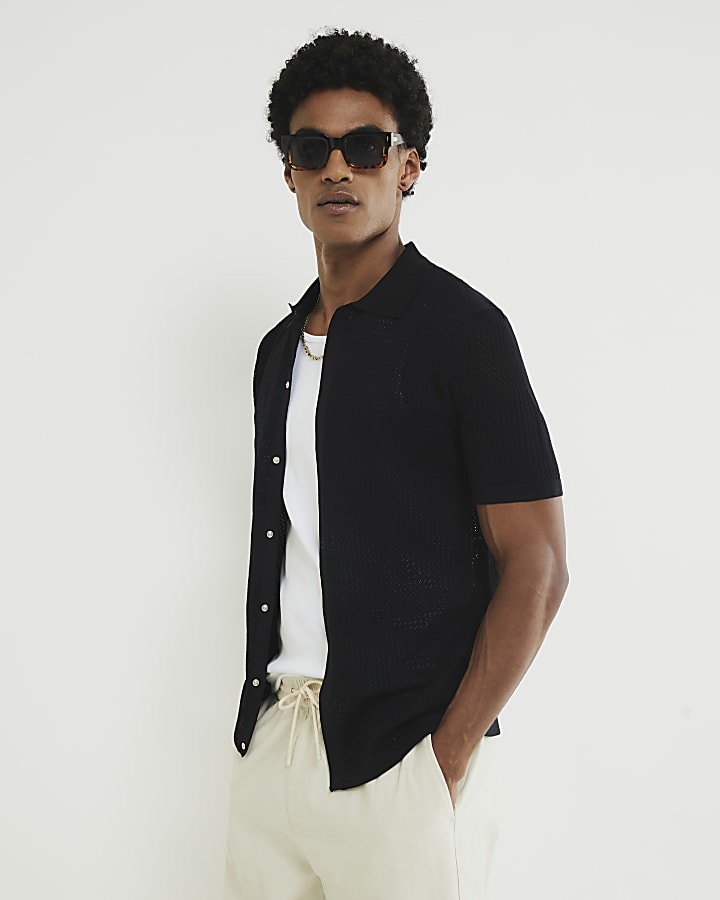 Black Muscle Fit Textured Shirt