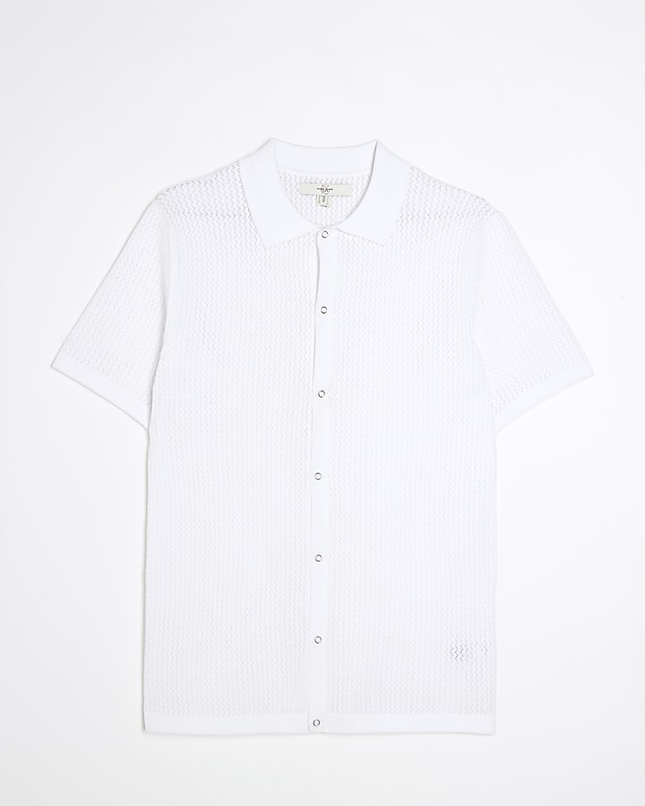 White Muscle Fit Textured Shirt