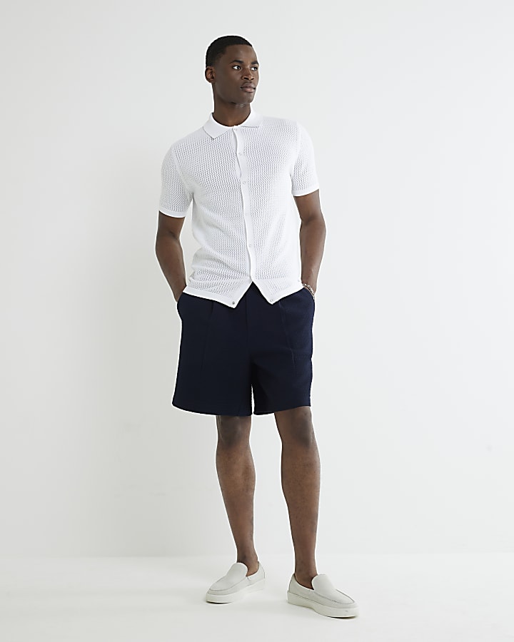 White Muscle Fit Textured Shirt