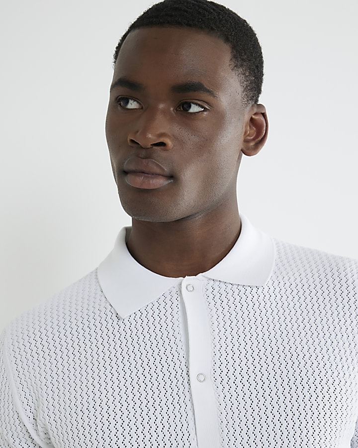 White Muscle Fit Textured Shirt