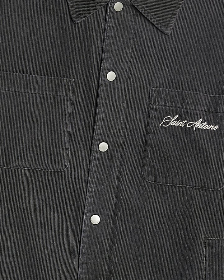 Grey Washed Corduroy Padded Shacket