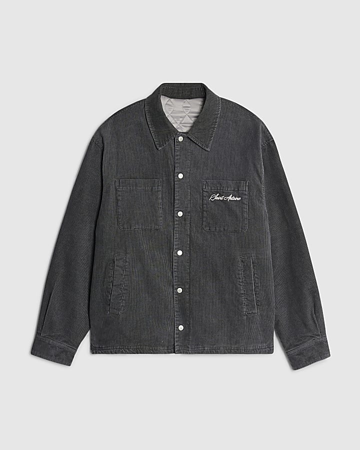 Grey Washed Corduroy Padded Shacket