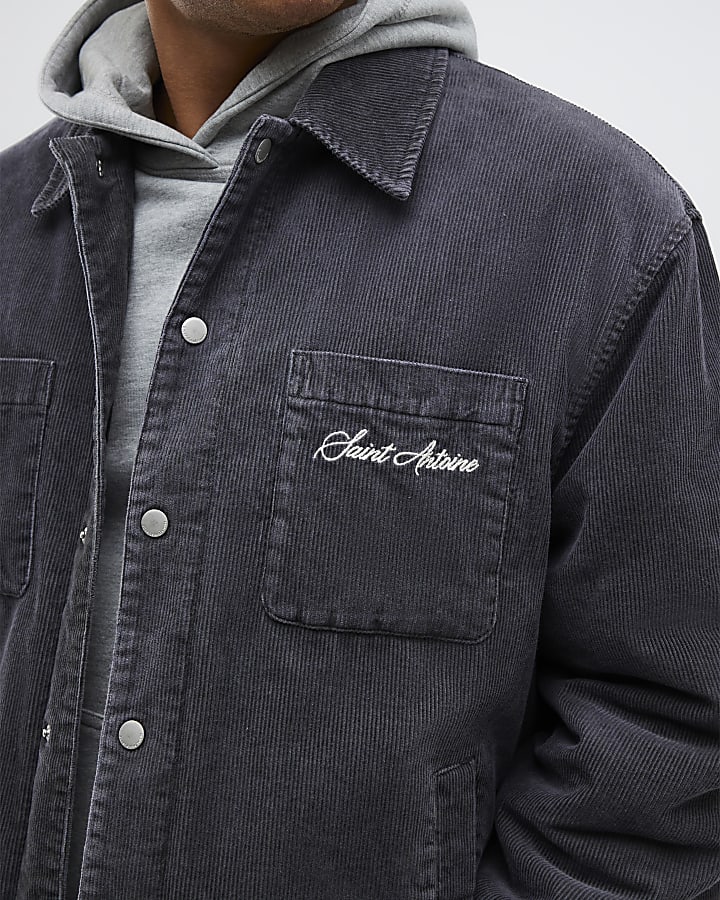 Grey Washed Corduroy Padded Shacket