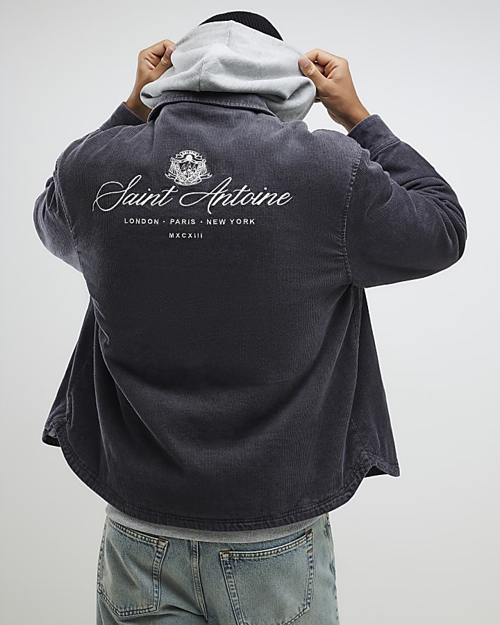 Grey Washed Corduroy Padded Shacket