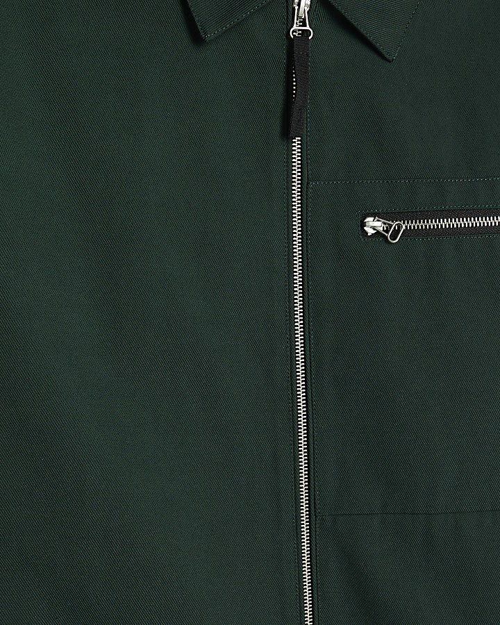 Green Twill Two-Way Zip Shacket